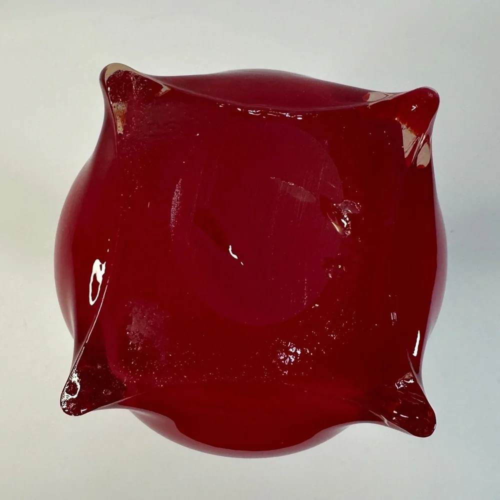 VTG Ruffled Ombre White Orange‎ Red Flower Vase Murano Style Art Deco 8”